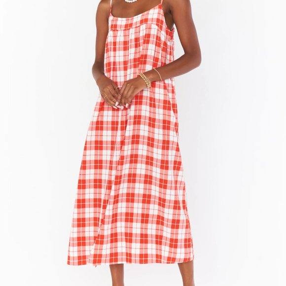 Show Me Your MuMu Dresses & Skirts - Show Me Your Mumu Oasis Midi Dress Red Picnic Plaid XS NWT